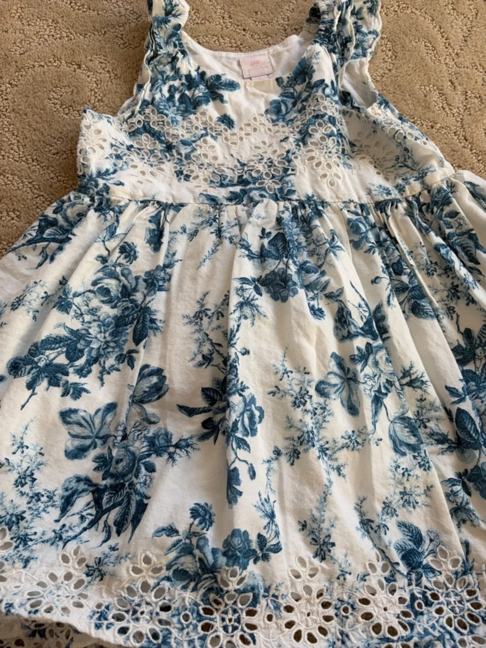 gap LoveShackFancy White Dress with Blue Floral Print